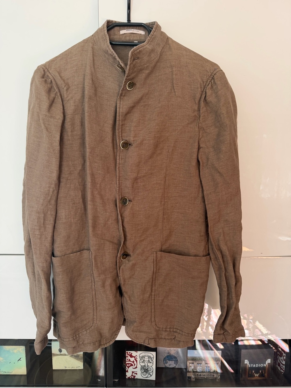 Armani Collezioni Stand Collar Button Jacket - Brown